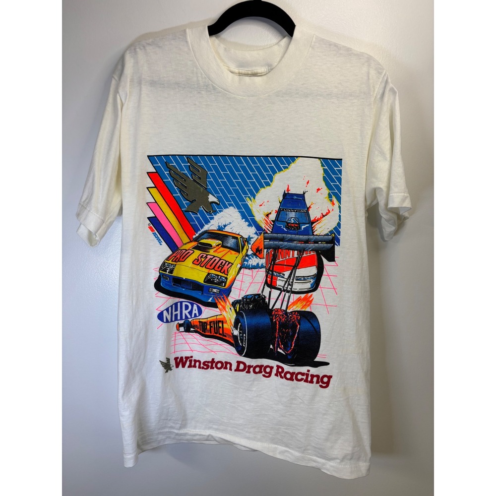 Vintage NHRA Winston Drag‎ Racing T Shirt White Single Stitch Graphic Mens L